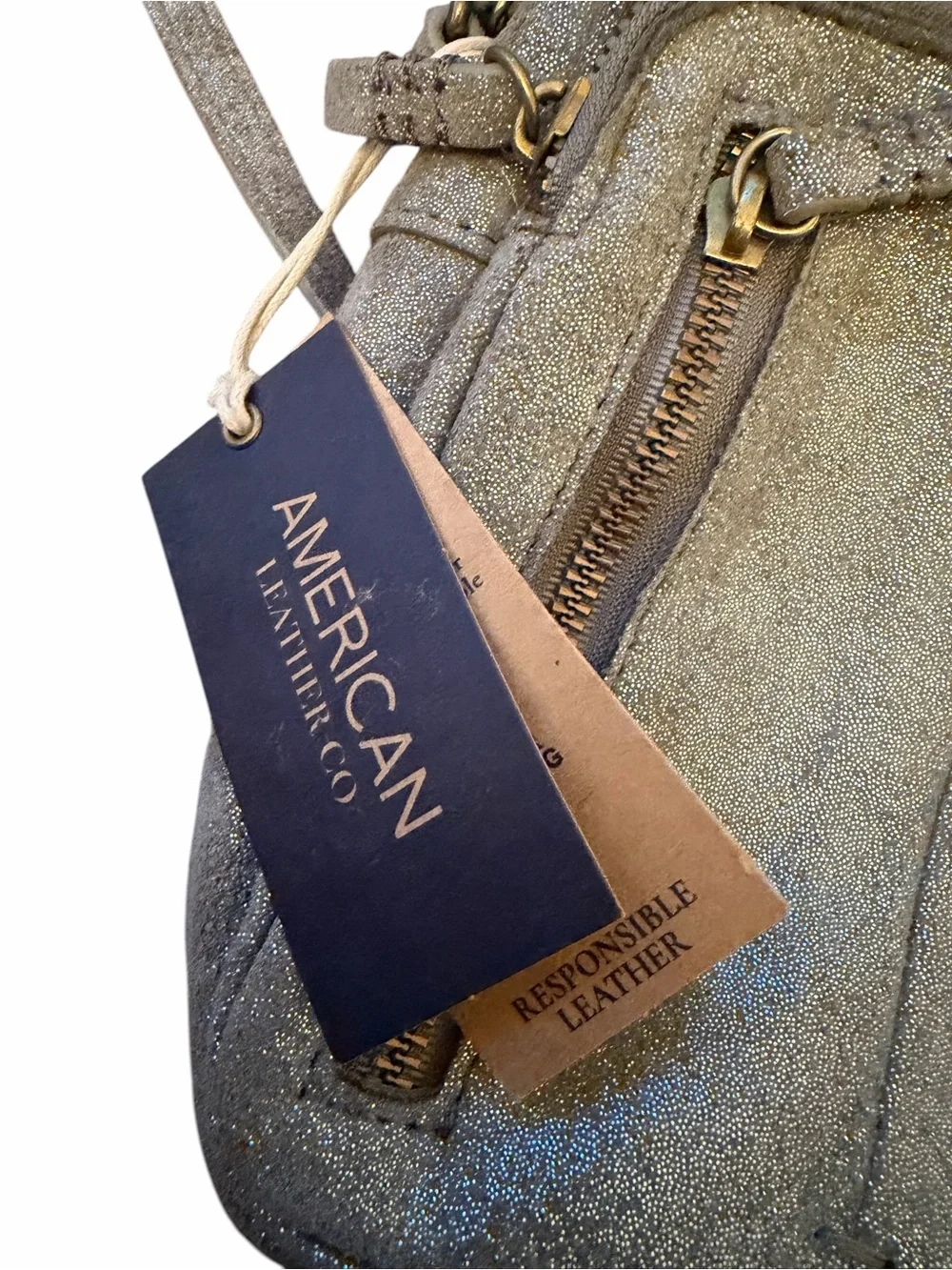 American Leather Co Cleveland NS Crossbody Charcoal Shimmer Leather NWT Bag